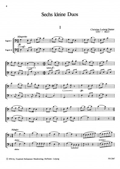 Dietter: 6 små duetter Op 1 Fagott