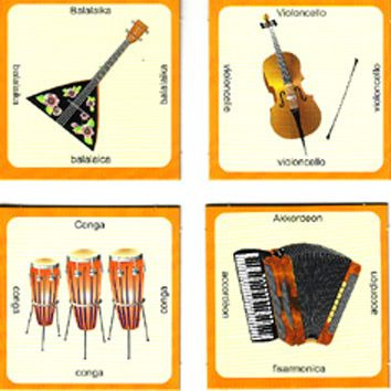 Memoryspel instrument 4 språk