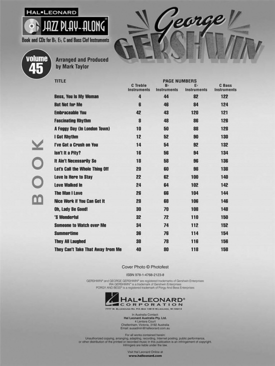 Jazz Play-Along vol 45: George Gershwin 20 Favorite Standards