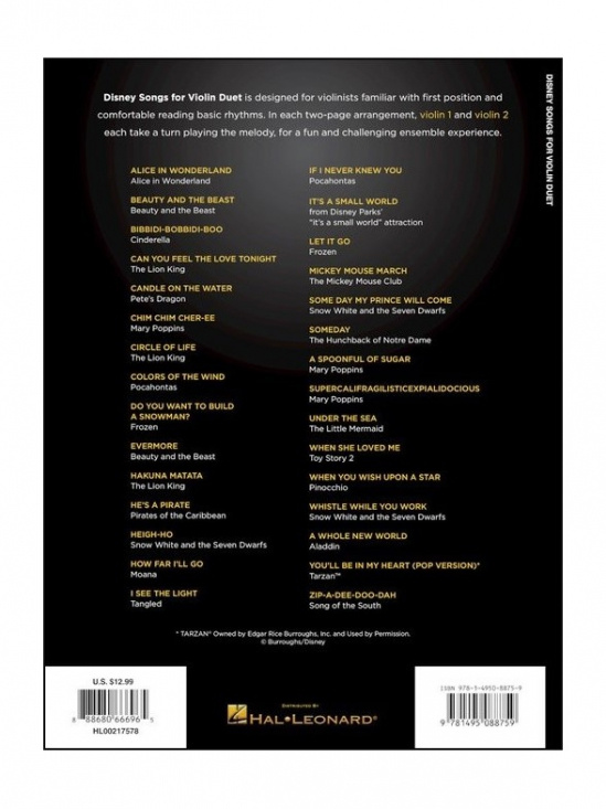 Disney Songs For Violin Duet