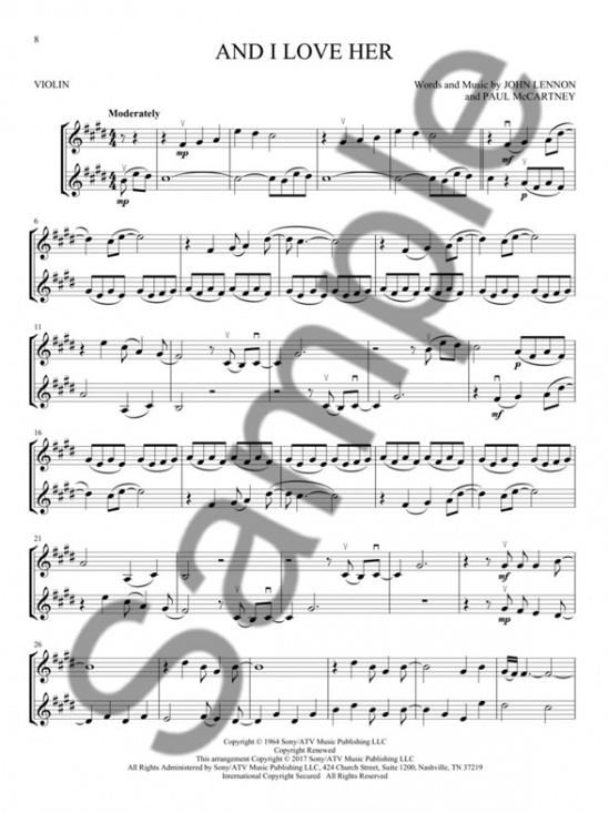 The Beatles For Violin Duet