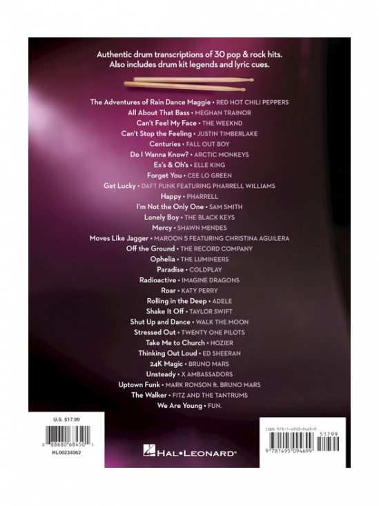 Drum Chart Hits - 30 Transcriptions Of Popular Songs