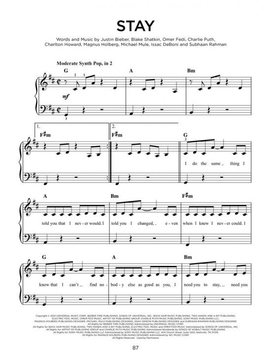 Top Hits of 2021 Easy piano