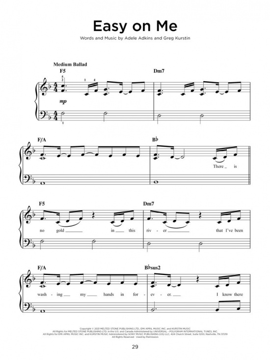 Chart Hits of 2021-2022 Easy Piano