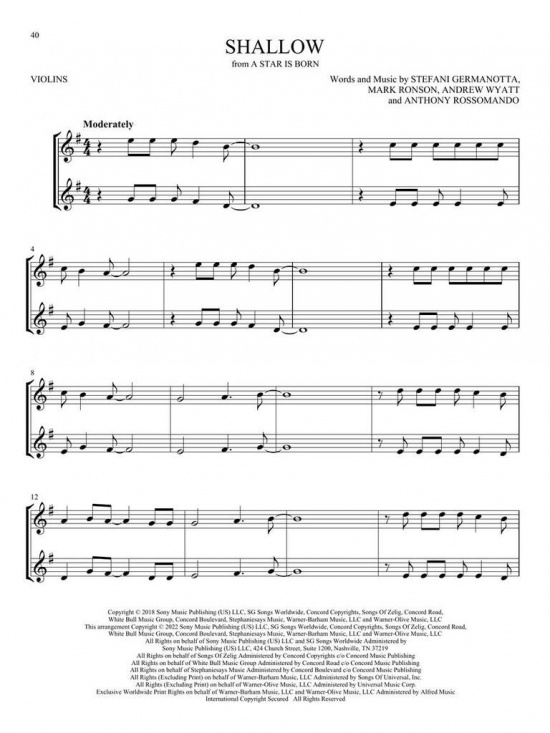 Chart Hits For Two Violins