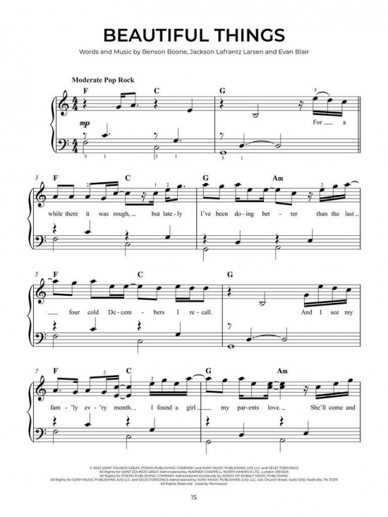 Chart hits of 2023-2024 Easy Piano