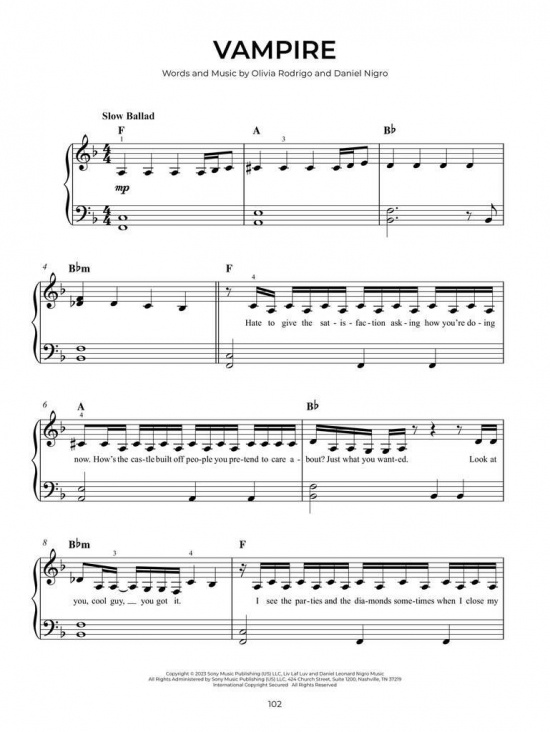 Chart hits of 2023-2024 Easy Piano