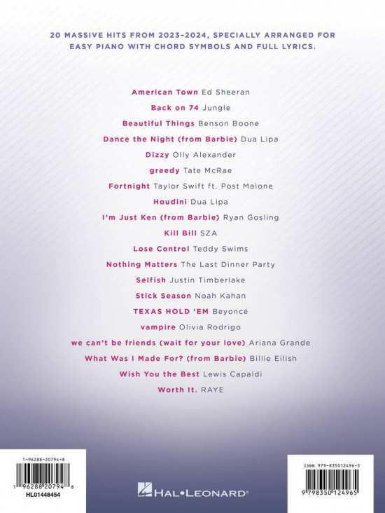 Chart hits of 2023-2024 Easy Piano