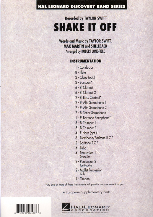 Martin-Longfield: Shake it off, Partitur och stämmor