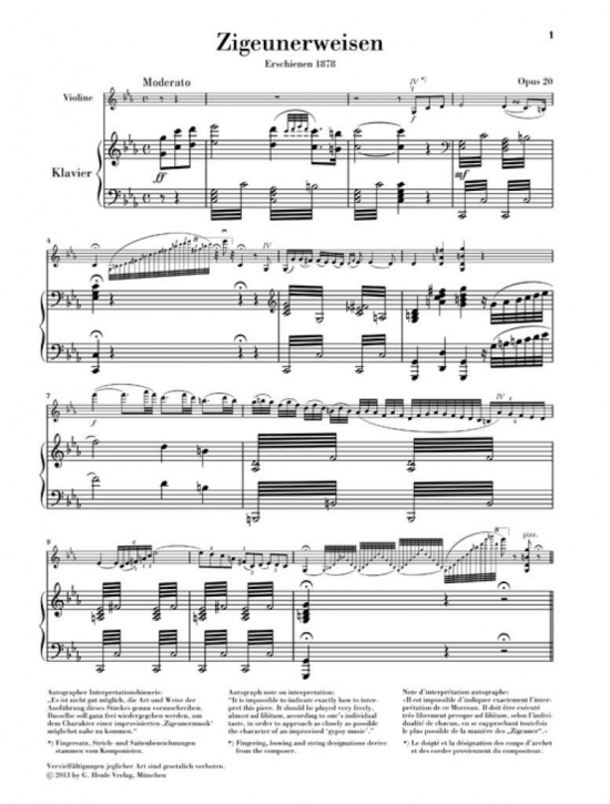 Sarasate: Zigeunerweisen op. 20 für Violine und Klavier