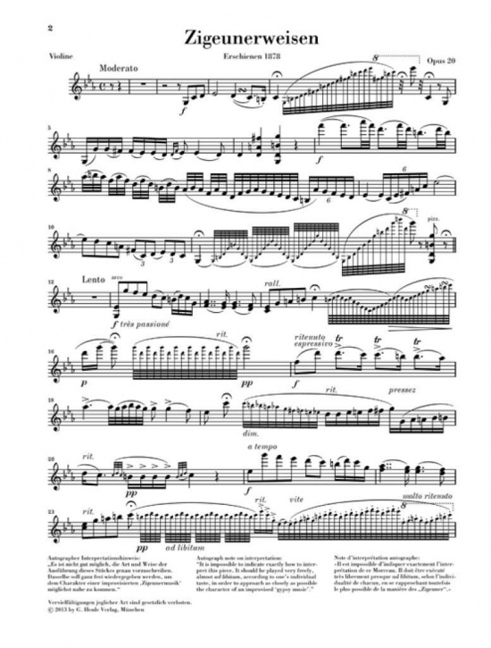 Sarasate: Zigeunerweisen op. 20 für Violine und Klavier