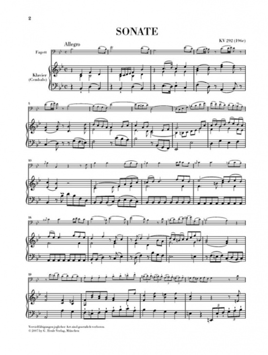 Mozart: Sonate B-dur für Fagott und Violoncello KV 292