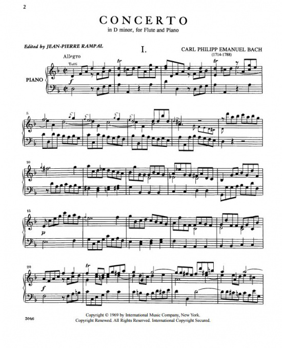 Bach  CPE: Konsert d-moll /Fl+pi