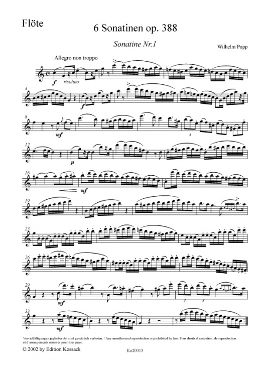Wilhelm Popp: 6 Sonatinen op 388 Band 1 Flöjt och piano
