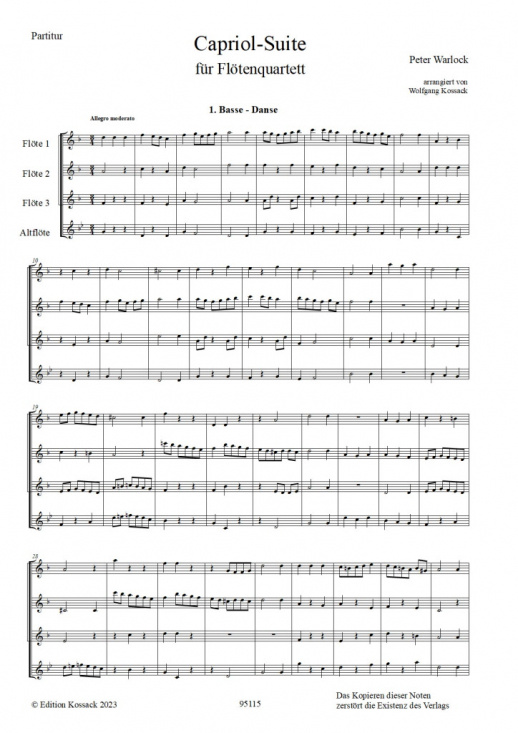 Warlock: Capriol Suite för flöjtkvartett 3 c-löjter och altflöjt