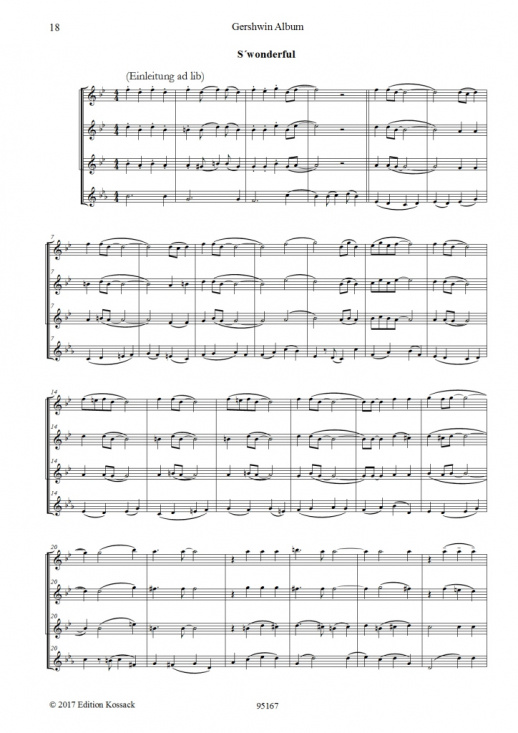 Gershwin: Album für 4 Flöten (3 c-flöjter och altflöjt)