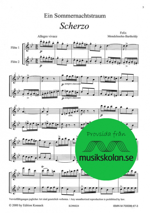 Mendelssohn: Scherzo ur En Midsommarnattsdröm /2 Fl