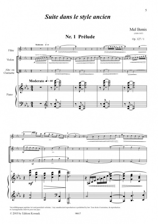 Bonis: Suite dans le style Ancien för flöjt, violin, viola/klarinett och piano