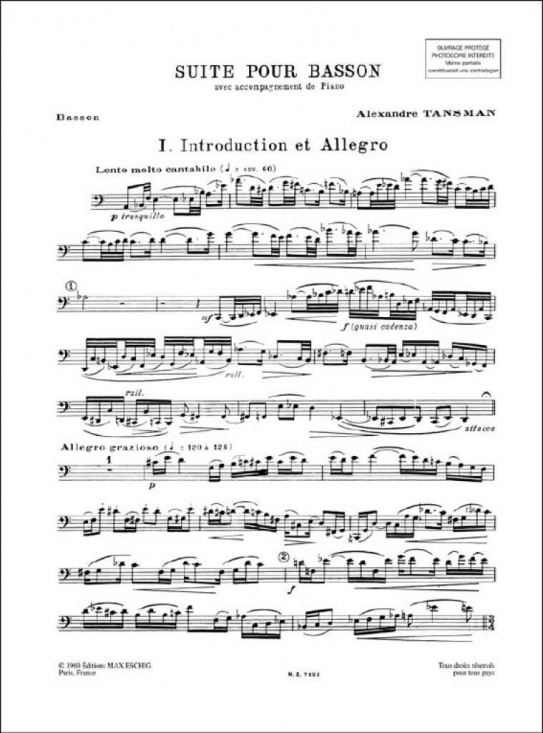 Tansman: Suite Pour Basson Et Piano