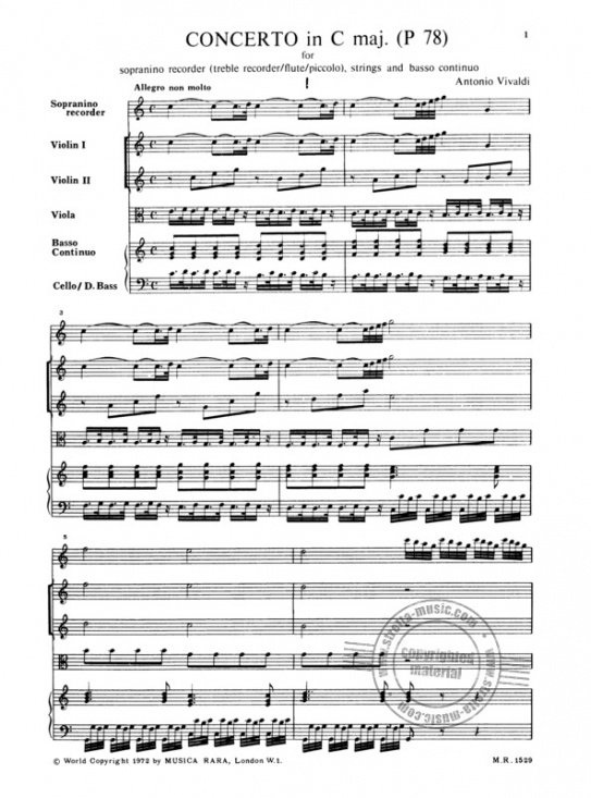 Vivaldi: Concerto in C major RV444 för sopraninoblockflöjt, stråkar och BC