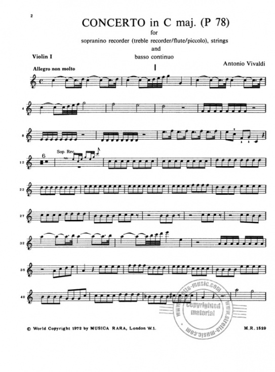 Vivaldi: Concerto in C major RV444 för sopraninoblockflöjt, stråkar och BC