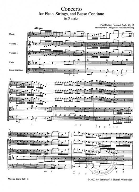 Bach CPE: Konsert D-dur Wq 13 partitur och stämmor