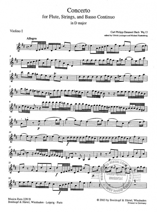 Bach CPE: Konsert D-dur Wq 13 partitur och stämmor