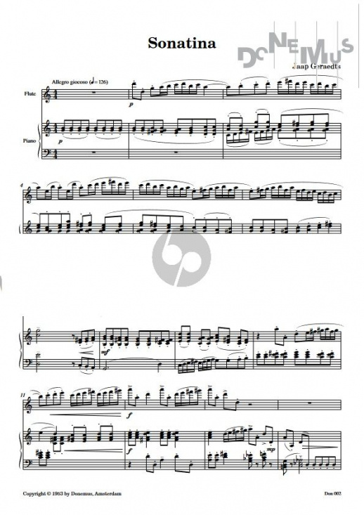 Jaap Geraedts: Sonatina for flute and piano Pianostämma