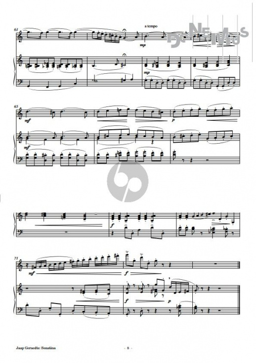 Jaap Geraedts: Sonatina for flute and piano Pianostämma