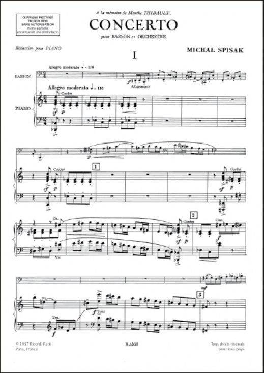 Spisak: Concerto pour basson et orchestre (basson et piano)