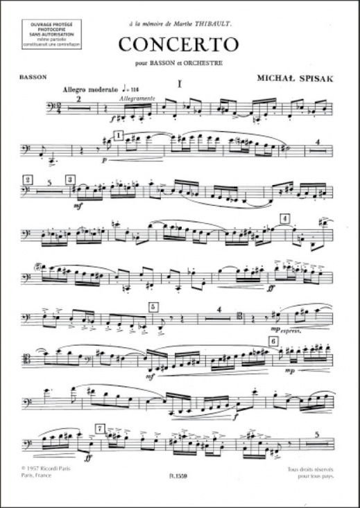 Spisak: Concerto pour basson et orchestre (basson et piano)
