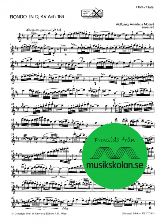 Mozart: Rondo D-dur KV 184 flöjt och piano