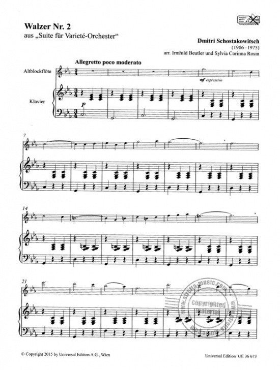 Sjostakovitj: Vals nr 2 ur Suite für Varieté-Orchester altblockflöjt och piano