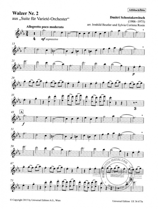 Sjostakovitj: Vals nr 2 ur Suite für Varieté-Orchester altblockflöjt och piano