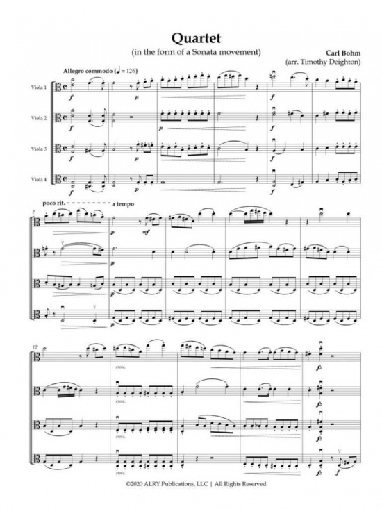 Bohm: Quartet in the form of a Sonata Movement för violakvartett