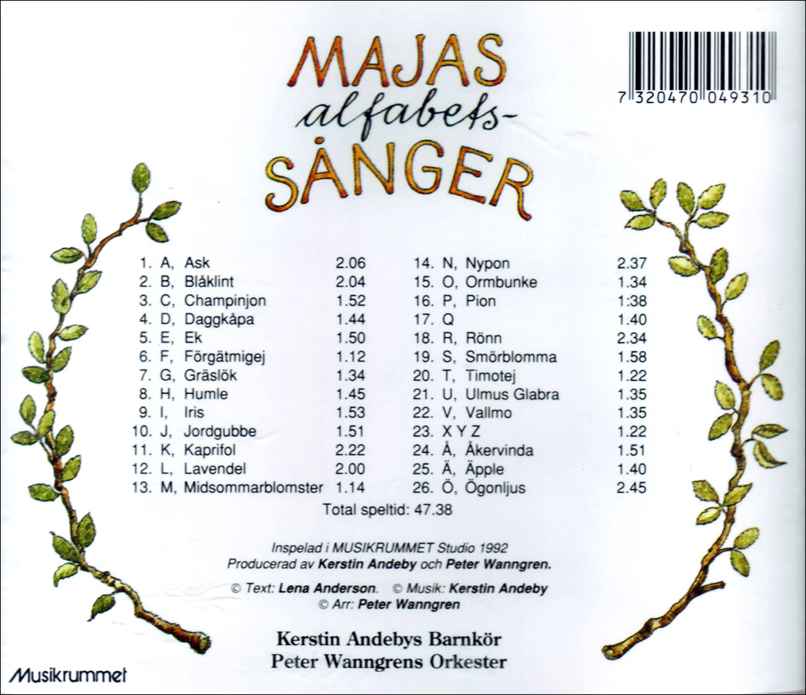 Majas Alfabetssånger CD Lena Andersson/Kerstin Andeby